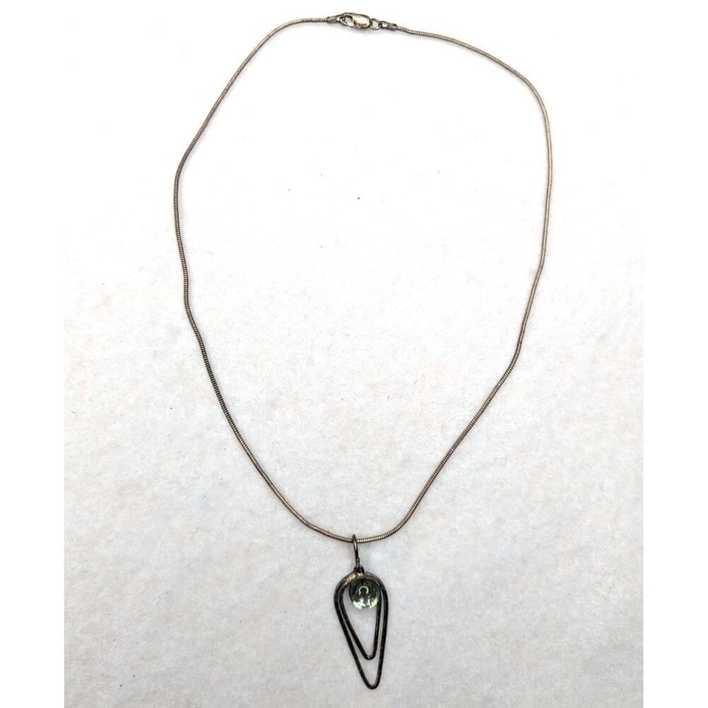 Vintage Artisan Sterling Silver 925 Dichronic Glass Pendant 15" Necklace Italy